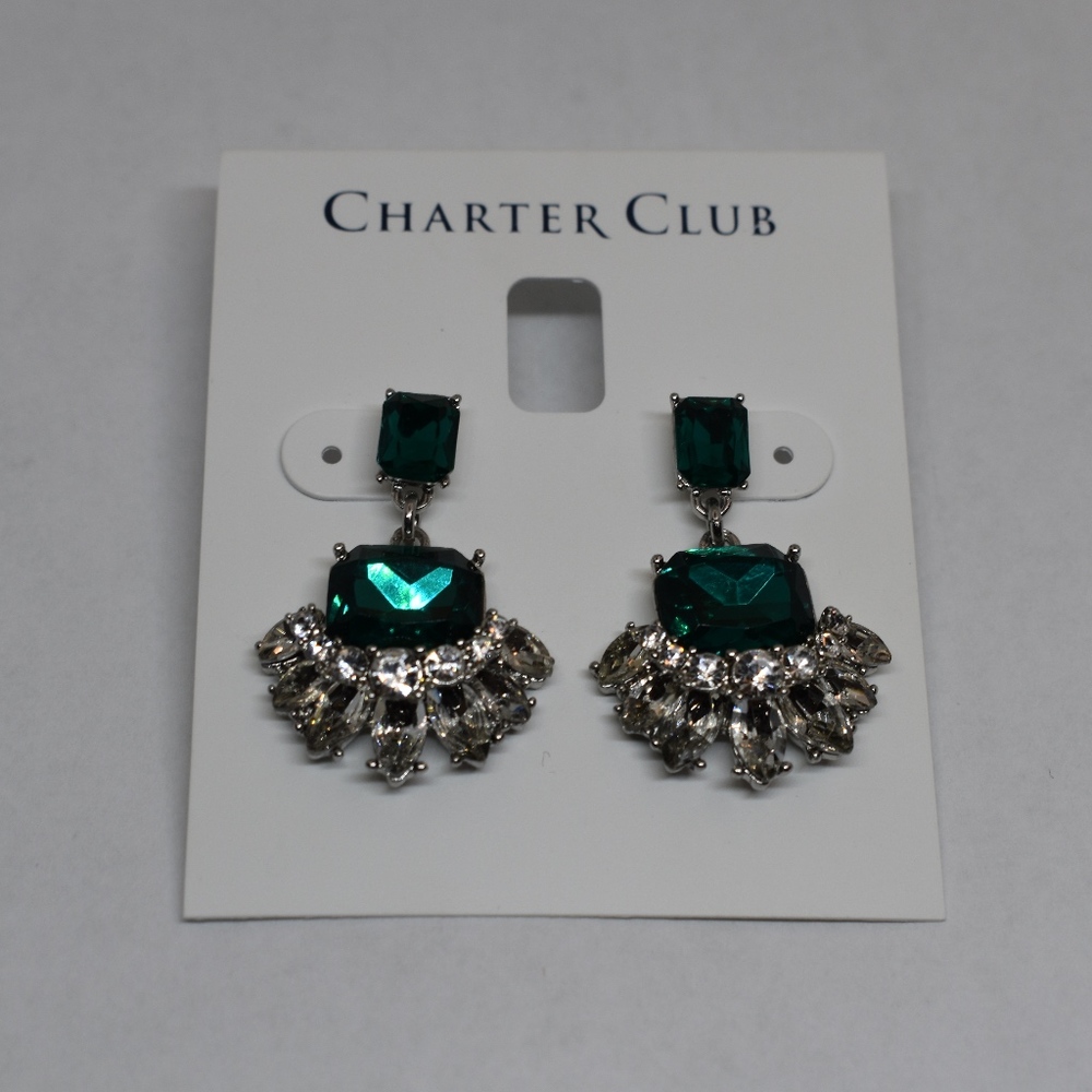 Charter Club Emerald & Clear Crystal Drop Earrings